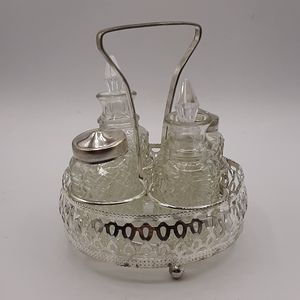 Vintage Elegance Silver Plated Cruet Salt and Pepper Set in Caddy Tableware